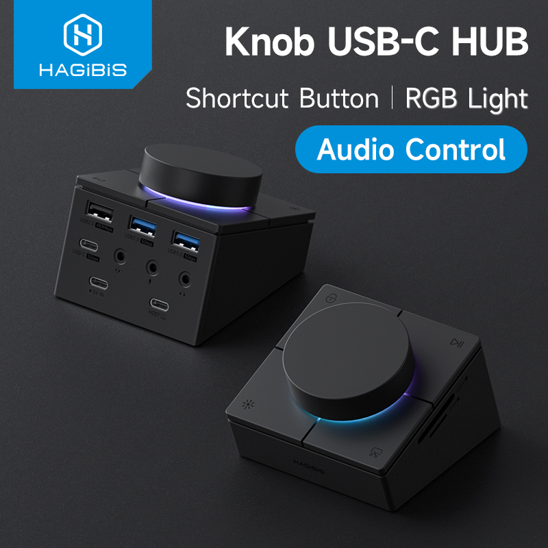 Desk Setup Hub - Hagibis Knob USB C Hub With