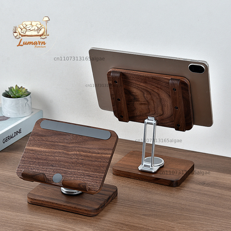 Desk Setup Tablet - Black Walnut iPad Stand with 360°