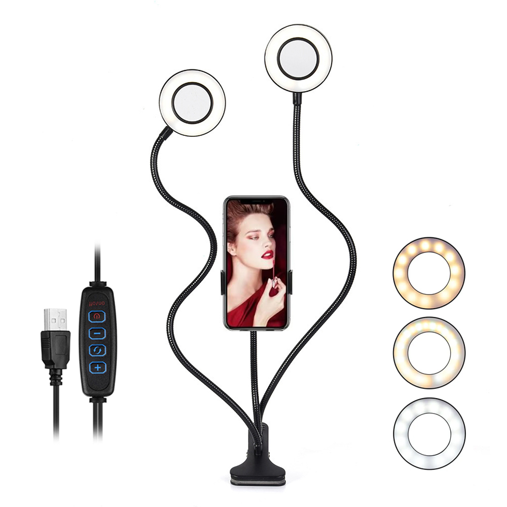 Dual Phone Holder - Dual Lights Led Ring Fill Light