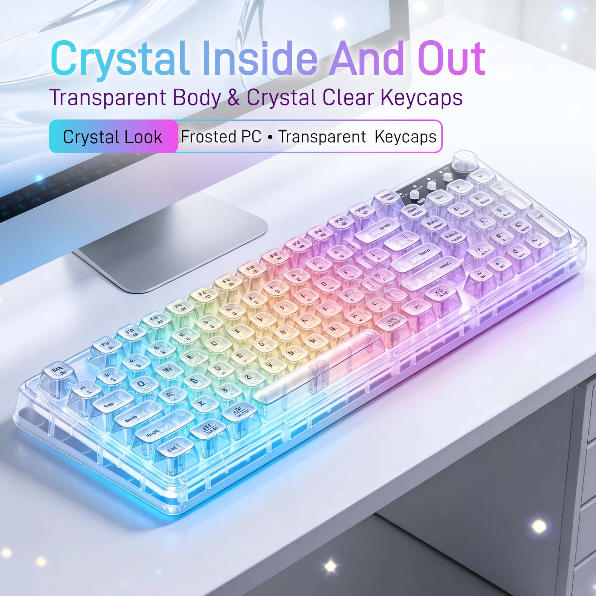 Desk Setup Tablet - F99 Gasket Transparent Wireless Gaming Keyboard,