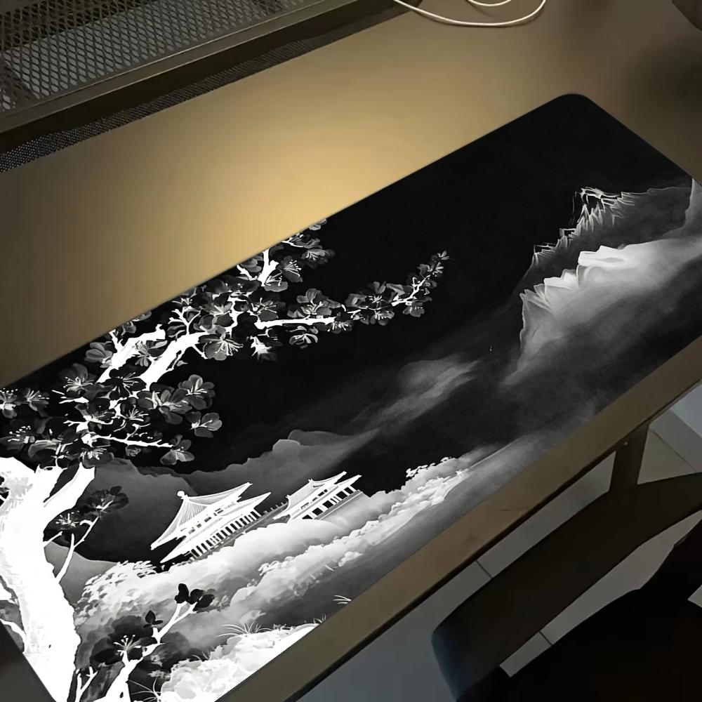 Desk Setup Grey - Grey Moonlit Night Large Mousepad Soft