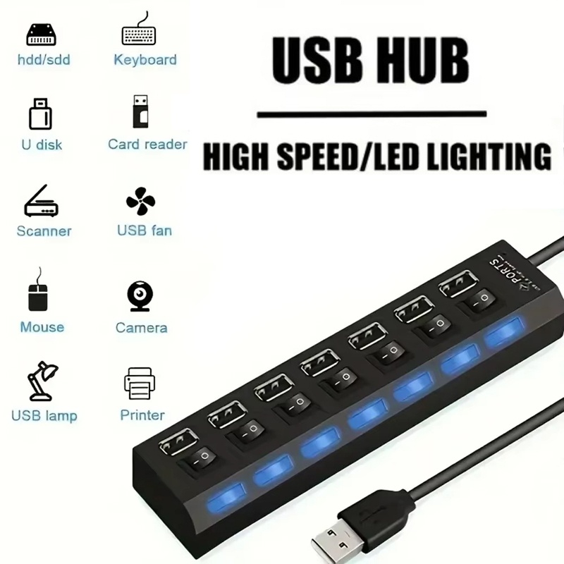 7 Port USB 2.0 Hub Splitter Fo - Desk Setup Hub 评论和价格